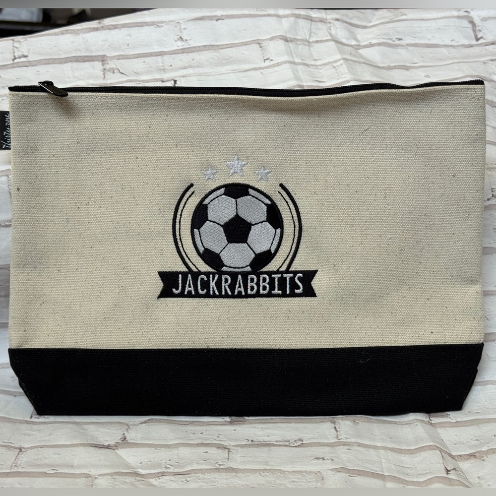 Brand New Thirty One Canvas Zipper Pouch - Black Colorblock JACKRABBITS Soccer
